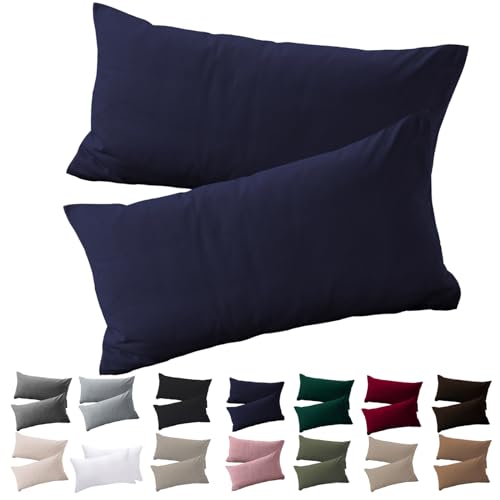 Soifox Kissenbezug 40 x 80 2er Set - Kopfkissenbezug 40x80 Blau 100% Mikrofaser bügelfrei & knitterfrei mit Reißverschluss von Soifox
