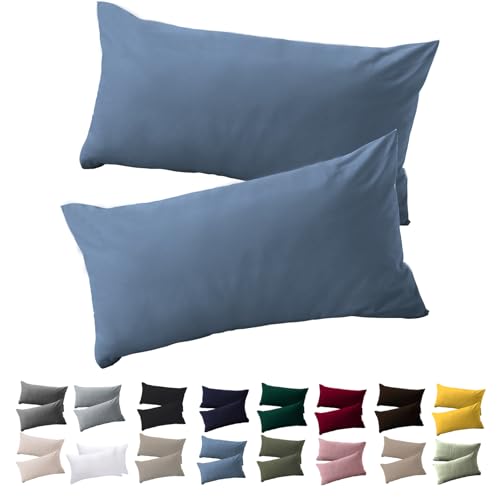 Soifox Kissenbezug 40 x 80 2er Set - Kopfkissenbezug 40x80 Hellblau 100% Mikrofaser bügelfrei & knitterfrei mit Reißverschluss von Soifox
