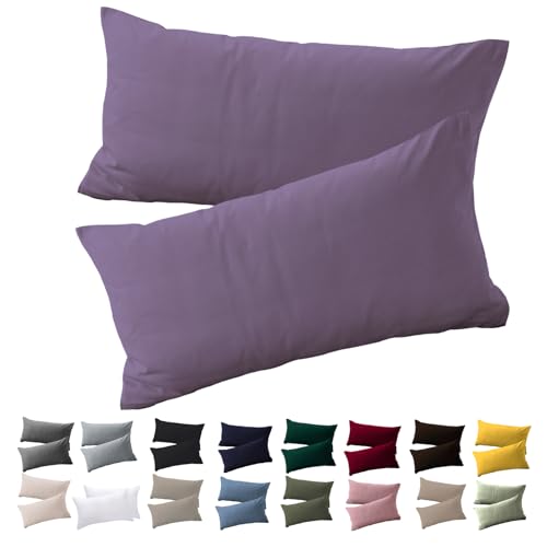 Soifox Kissenbezug 40 x 80 2er Set - Kopfkissenbezug 40x80 Violett 100% Mikrofaser bügelfrei & knitterfrei mit Reißverschluss von Soifox