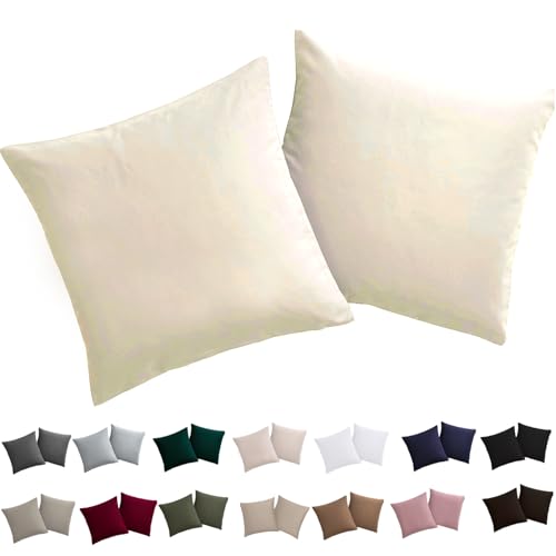 Soifox Kissenbezug 40x40 2er Set - Creme kopfkissenbezug Für Kissen 40 x 40 cm 100% Mikrofaser Resistent und Hypoallergen Kissenbezüge mit Reißverschluss von Soifox