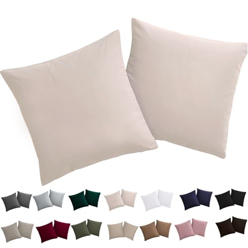 Soifox Kissenbezug 40x40 2er Set - Kopfkissenbezug 40 x 40 Beige 100% Mikrofaser bügelfrei & knitterfrei mit Reißverschluss von Soifox