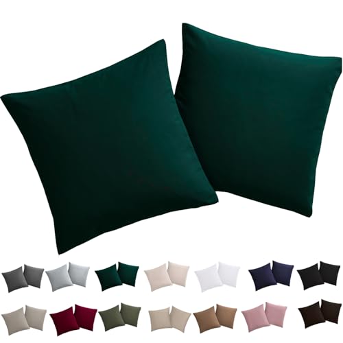 Soifox Kissenbezug 40x40 2er Set - Kopfkissenbezug 40 x 40 Dunkelgrün 100% Mikrofaser bügelfrei & knitterfrei mit Reißverschluss von Soifox