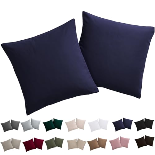 Soifox Kissenbezug 40x40 2er Set - Kopfkissenbezug 40 x 40 Marineblau 100% Mikrofaser bügelfrei & knitterfrei mit Reißverschluss von Soifox