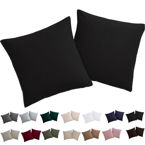 Soifox Kissenbezug 40x40 2er Set - Kopfkissenbezug 40 x 40 Schwarz 100% Mikrofaser bügelfrei & knitterfrei mit Reißverschluss von Soifox