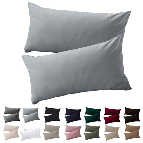 Soifox Kissenbezug 40x60 2er Set - Grau kopfkissenbezug Für Kissen 40 x 60 cm 100% Mikrofaser Resistent und Hypoallergen Kissenbezüge mit Reißverschluss von Soifox