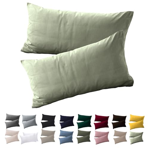 Soifox Kissenbezug 40x60 2er Set - Salbeigrün kopfkissenbezug Für Kissen 40 x 60 cm 100% Mikrofaser Resistent und Hypoallergen Kissenbezüge mit Reißverschluss von Soifox