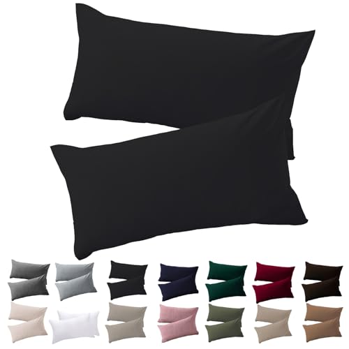 Soifox Kissenbezug 40x60 2er Set - Schwarz kopfkissenbezug Für Kissen 40 x 60 cm 100% Mikrofaser Resistent und Hypoallergen Kissenbezüge mit Reißverschluss von Soifox