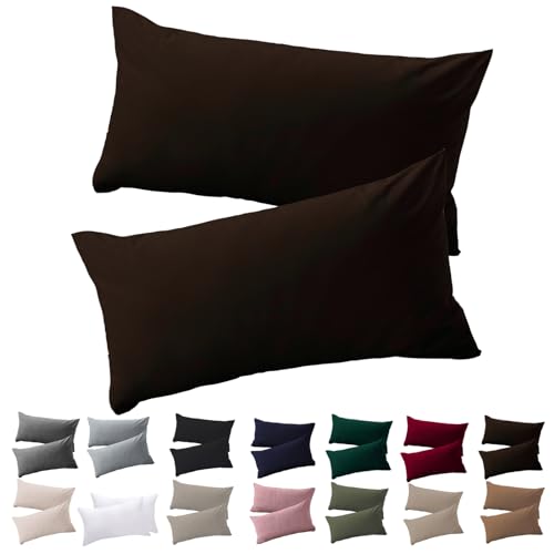 Soifox Kissenbezug 40x70 2er Set - Braun kopfkissenbezug Für Kissen 40 x 70 cm 100% Mikrofaser Resistent und Hypoallergen Kissenbezüge mit Reißverschluss von Soifox