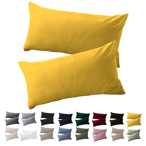Soifox Kissenbezug 40x70 2er Set - Gelb kopfkissenbezug Für Kissen 40 x 70 cm 100% Mikrofaser Resistent und Hypoallergen Kissenbezüge mit Reißverschluss von Soifox