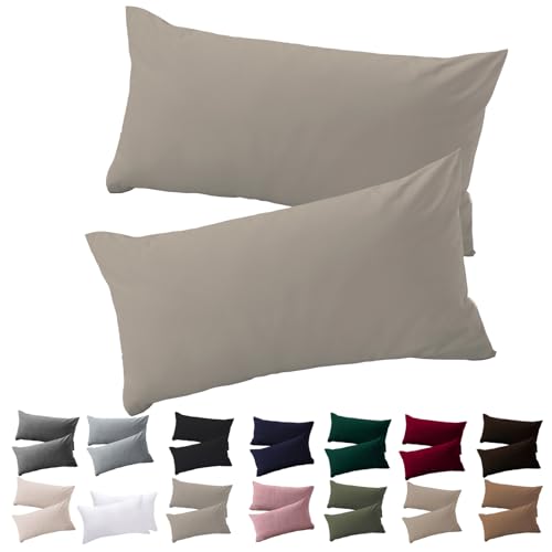 Soifox Kissenbezug 40x70 2er Set - Taupe kopfkissenbezug Für Kissen 40 x 70 cm 100% Mikrofaser Resistent und Hypoallergen Kissenbezüge mit Reißverschluss von Soifox