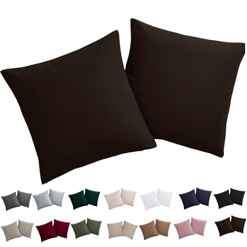 Soifox Kissenbezug 80x80 2er Set - Kopfkissenbezug 80 x 80 Braun 100% Mikrofaser bügelfrei & knitterfrei mit Reißverschluss von Soifox