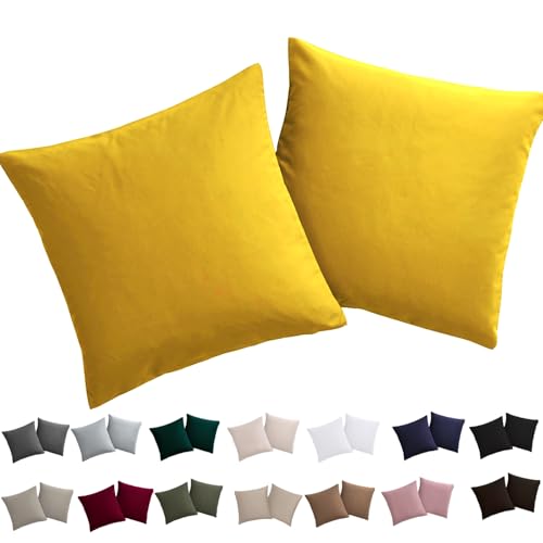 Soifox Kissenbezug 80x80 2er Set - Kopfkissenbezug 80 x 80 Gelb 100% Mikrofaser bügelfrei & knitterfrei mit Reißverschluss von Soifox