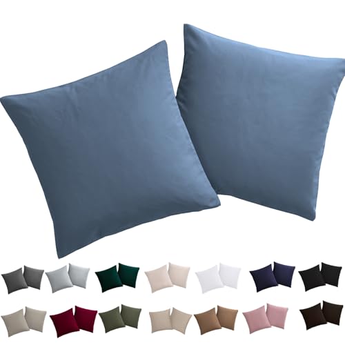 Soifox Kissenbezug 80x80 2er Set - Kopfkissenbezug 80 x 80 Hellblau 100% Mikrofaser bügelfrei & knitterfrei mit Reißverschluss von Soifox