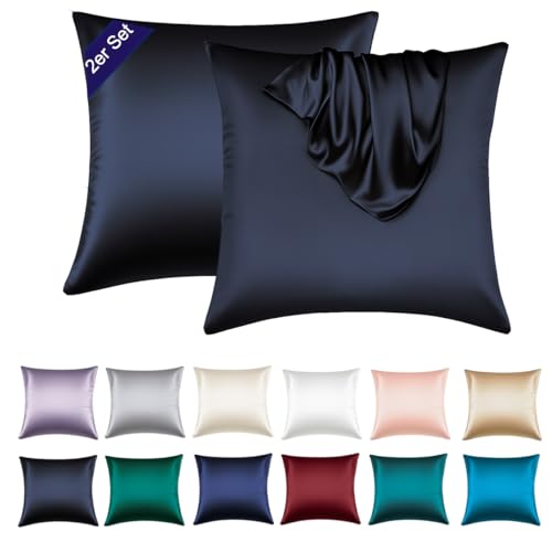 Soifox Satin Kissenbezug 80x80 2er Set - Weich wie Luxurious Seidenkissenbezug 80x80 für Haar und Haut mit Reißverschluss Schwarz Soifox Satin Kissenbezug 80x80 2er Set - Weich wie Luxurious Seidenkissenbezug 80x80 für Haar und Haut mit Reißverschluss Schwarz von Soifox