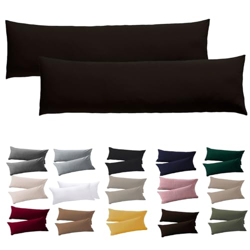Soifox Seitenschläferkissen Bezug 40 x 145-2er Set Braun Kissenbezug mit Reißverschluss 100% Mikrofaser Resistent und Hypoallergen Kissenbezüge für Seitenschläferkissen von Soifox