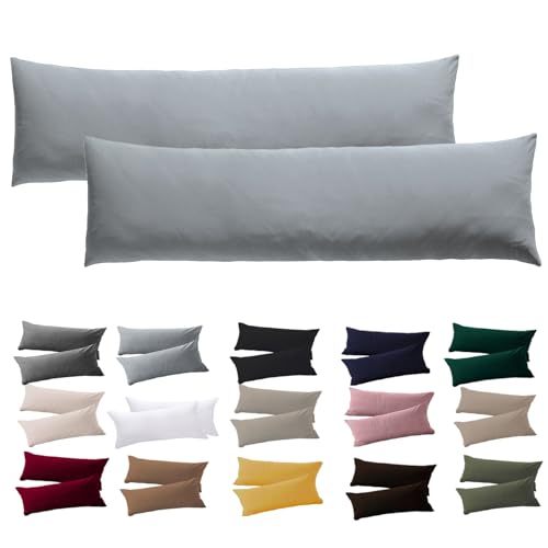 Soifox Seitenschläferkissen Bezug 40 x 145-2er Set Grau Kissenbezug mit Reißverschluss 100% Mikrofaser Resistent und Hypoallergen Kissenbezüge für Seitenschläferkissen von Soifox