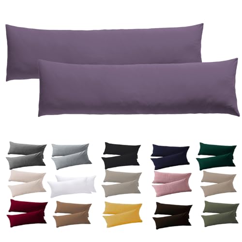 Soifox Seitenschläferkissen Bezug 40 x 145-2er Set Grauviolett Kissenbezug mit Reißverschluss 100% Mikrofaser Resistent und Hypoallergen Kissenbezüge für Seitenschläferkissen von Soifox