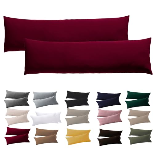 Soifox Seitenschläferkissen Bezug 40 x 145-2er Set Rot Kissenbezug mit Reißverschluss 100% Mikrofaser Resistent und Hypoallergen Kissenbezüge für Seitenschläferkissen von Soifox