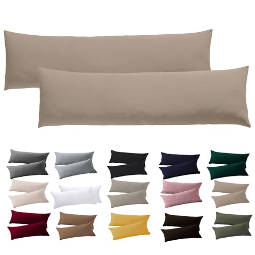 Soifox Seitenschläferkissen Bezug 40 x 145-2er Set Sandy Beige Kissenbezug mit Reißverschluss 100% Mikrofaser Resistent und Hypoallergen Kissenbezüge für Seitenschläferkissen von Soifox