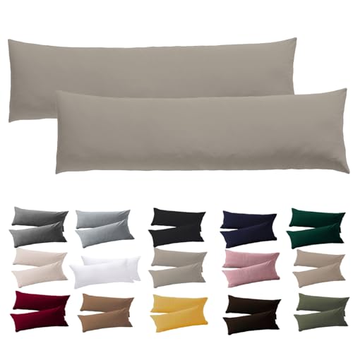 Soifox Seitenschläferkissen Bezug 40 x 145-2er Set Taupe Kissenbezug mit Reißverschluss 100% Mikrofaser Resistent und Hypoallergen Kissenbezüge für Seitenschläferkissen von Soifox