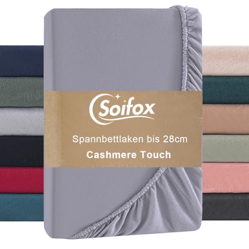 Soifox Spannbettlaken 140x200cm Winter - Grau Jersy Thermo Fleece Bettlaken 160x200 wie Biber, Kuschelig Flauschig Cashmere Touch Bettlaken für Boxspringbett Topper Matratze mit Gummizug von Soifox