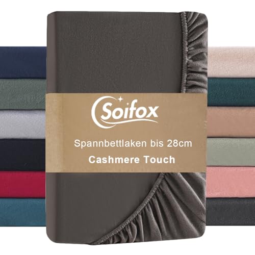 Soifox Spannbettlaken 90x200cm Winter 2er Pack - Anthrazit Jersy Thermo Fleece Bettlaken 100x200 wie Biber, Kuschelig Flauschig Cashmere Touch Bettlaken für Boxspringbett Topper Matratze mit Gummizug von Soifox
