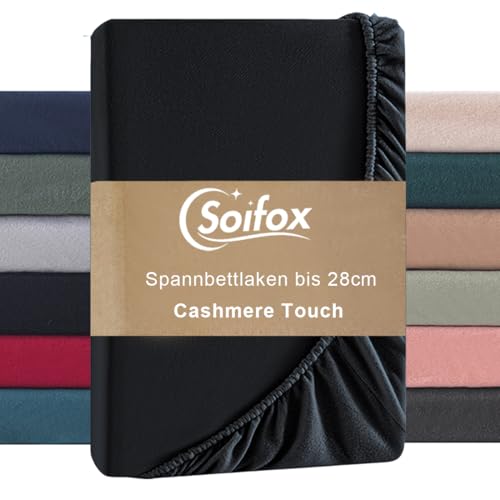 Soifox Spannbettlaken 90x200cm Winter 2er Pack - Schwarz Jersy Thermo Fleece Bettlaken 100x200 wie Biber, Kuschelig Flauschig Cashmere Touch Bettlaken für Boxspringbett Topper Matratze mit Gummizug von Soifox