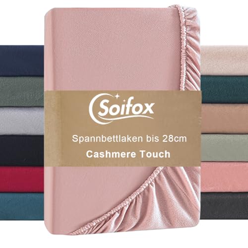Soifox Spannbettlaken 90x200cm Winter - Rosa Jersy Thermo Fleece Bettlaken 100x200 wie Biber, Kuschelig Flauschig Cashmere Touch Bettlaken für Boxspringbett Topper Matratze mit Gummizug von Soifox