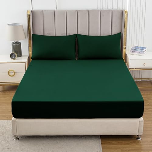 Soifox Spannbettlaken für King-Size-Bett, mit extra tiefer Tasche, 40 cm, weiches Mikrofaser-Spannbetttuch für Kingsize-Bett, 150 x 200 cm, Dunkelgrün von Soifox