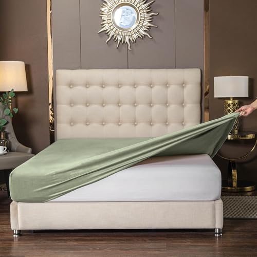 Soifox Warmes Samt-Spannbetttuch, Super-King-Size-Bett, Salbeigrün, Winter-Spannbetttuch mit extra tiefer Tasche, 40 cm, weiches Flanell-Unterlaken, Super-Kingsize-Bett, 180 x 200 cm Soifox Warmes Samt-Spannbetttuch, Super-King-Size-Bett, Salbeigrün, Winter-Spannbetttuch mit extra tiefer Tasche, 40 cm, weiches Flanell-Unterlaken, Super-Kingsize-Bett, 180 x 200 cm von Soifox