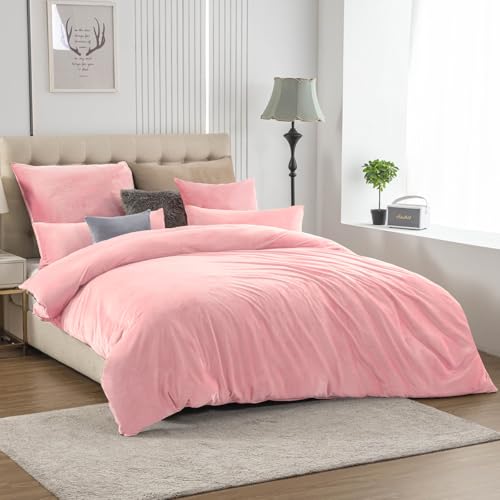 Soifox Winter Flanell Bettwäsche 180x200 - Rosa Flauschige und Warme Cashmere Touch Bettbezug + Kissenbezug 2er Set 80x80 cm mit Reißverschluss von Soifox