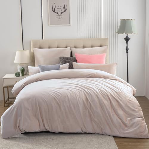 Soifox Winter Flanell Bettwäsche 200x220 - Beige Flauschige und Warme Cashmere Touch Bettbezug + Kissenbezug 2er Set 80x80 cm mit Reißverschluss von Soifox
