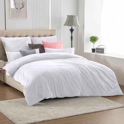 Soifox Winter Flanell Bettwäsche 200x220 - Weiß Flauschige und Warme Cashmere Touch Bettbezug + Kissenbezug 2er Set 80x80 cm mit Reißverschluss von Soifox