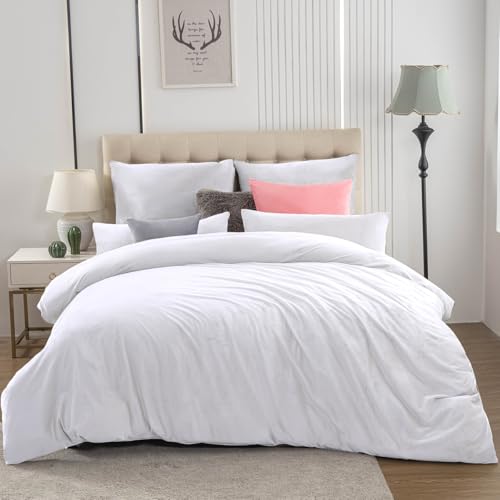 Soifox Winter Flanell Bettwäsche 220x240 - Weiß Flauschige und Warme Cashmere Touch Bettbezug + Kissenbezug 2er Set 80x80 cm mit Reißverschluss von Soifox