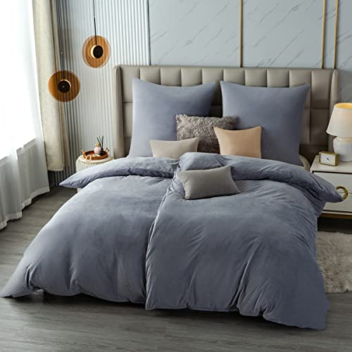 Soifox Winter Flanell bettwäsche 135 x 200 4teilig - Grau Flauschige und warme Cashmere Touch Bettbezug 2er Set + Kissenbezug 2er Set 80x80 cm mit Reißverschluss von Soifox