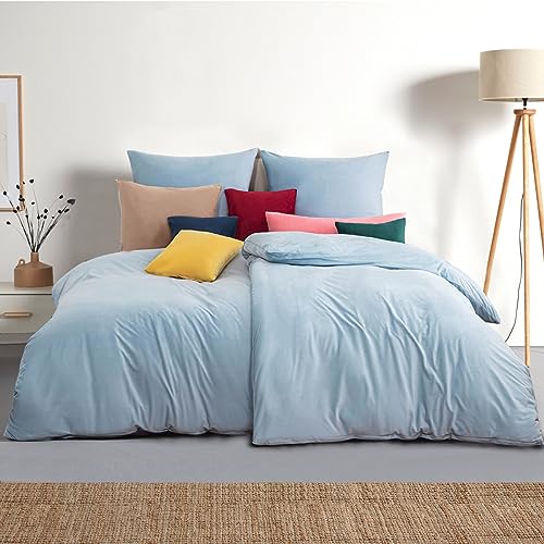 Soifox Winter Flanell bettwäsche 135 x 200 4teilig - Hellblau Flauschige und warme Cashmere Touch Bettbezug 2er Set + Kissenbezug 2er Set 80x80 cm mit Reißverschluss von Soifox