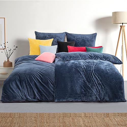 Soifox Winter Flanell bettwäsche 135 x 200 4teilig - Marineblau Flauschige und warme Cashmere Touch Bettbezug 2er Set + Kissenbezug 2er Set 80x80 cm mit Reißverschluss von Soifox