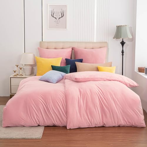 Soifox Winter Flanell bettwäsche 135 x 200 4teilig - Rosa Flauschige und warme Cashmere Touch Bettbezug 2er Set + Kissenbezug 2er Set 80x80 cm mit Reißverschluss von Soifox