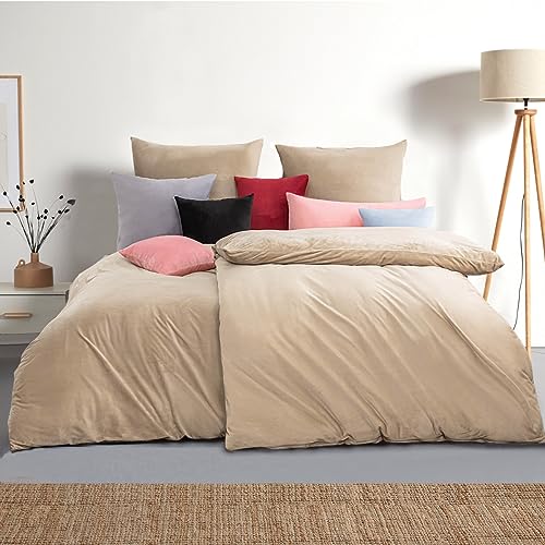 Soifox Winter Flanell bettwäsche 135 x 200 4teilig - Sandy Beige Flauschige und warme Cashmere Touch Bettbezug 2er Set + Kissenbezug 2er Set 80x80 cm mit Reißverschluss von Soifox