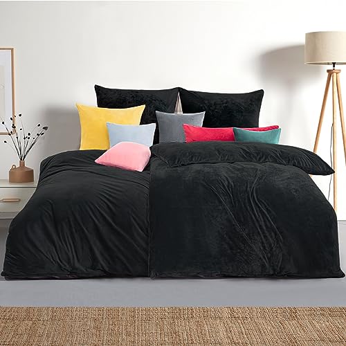 Soifox Winter Flanell bettwäsche 135 x 200 4teilig - Schwarz Flauschige und warme Cashmere Touch Bettbezug 2er Set + Kissenbezug 2er Set 80x80 cm mit Reißverschluss von Soifox