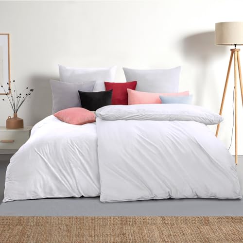 Soifox Winter Flanell bettwäsche 135 x 200 4teilig - Weiß Flauschige und Warme Cashmere Touch Bettbezug 2er Set + Kissenbezug 2er Set 80x80 cm mit Reißverschluss von Soifox