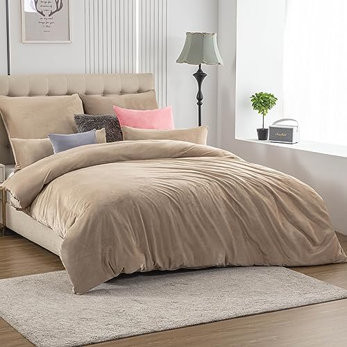 Soifox Winter Flanell bettwäsche 200x200 - Sandy Beige Flauschige und warme Cashmere Touch Bettbezug + Kissenbezug 80x80 cm mit Reißverschluss von Soifox