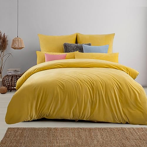 Soifox Winter Flanell bettwäsche 220x240 - Gelb Flauschige und warme Cashmere Touch Bettbezug + Kissenbezug 2er Set 80x80 cm mit Reißverschluss von Soifox