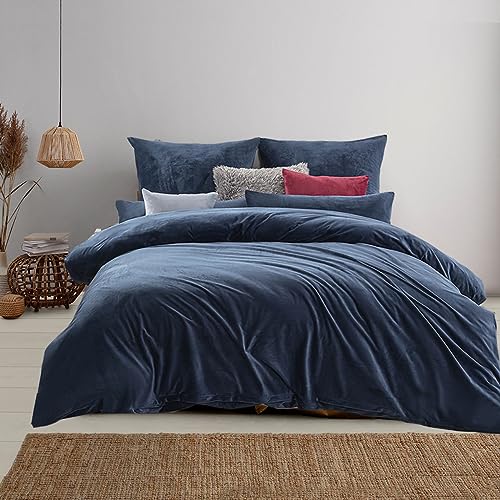 Soifox Winter Flanell bettwäsche 220x240 - Marineblau Flauschige und warme Cashmere Touch Bettbezug + Kissenbezug 2er Set 80x80 cm mit Reißverschluss von Soifox