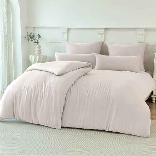 Soifox Winter Thermo Fleece Bettwäsche 135x200 4teilig Beige, Flauschige und Warme Cashmere Touch Bettbezug + Kissenbezug 2er Set 80x80 cm mit Reißverschluss von Soifox