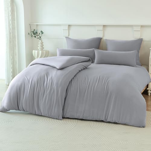 Soifox Winter Thermo Fleece Bettwäsche 135x200 4teilig Grau, Flauschige und Warme Cashmere Touch Bettbezug + Kissenbezug 2er Set 80x80 cm mit Reißverschluss von Soifox