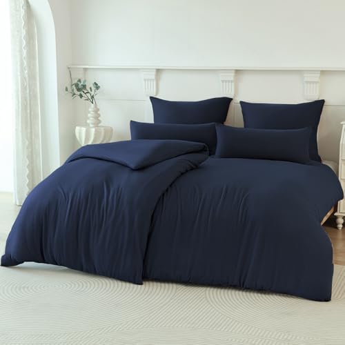 Soifox Winter Thermo Fleece Bettwäsche 135x200 4teilig Marineblau, Flauschige und Warme Cashmere Touch Bettbezug + Kissenbezug 2er Set 80x80 cm mit Reißverschluss von Soifox