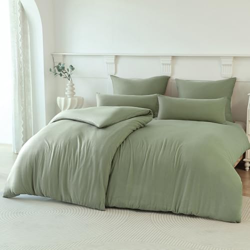 Soifox Winter Thermo Fleece Bettwäsche 135x200 4teilig Salbeigrün, Flauschige und Warme Cashmere Touch Bettbezug + Kissenbezug 2er Set 80x80 cm mit Reißverschluss von Soifox