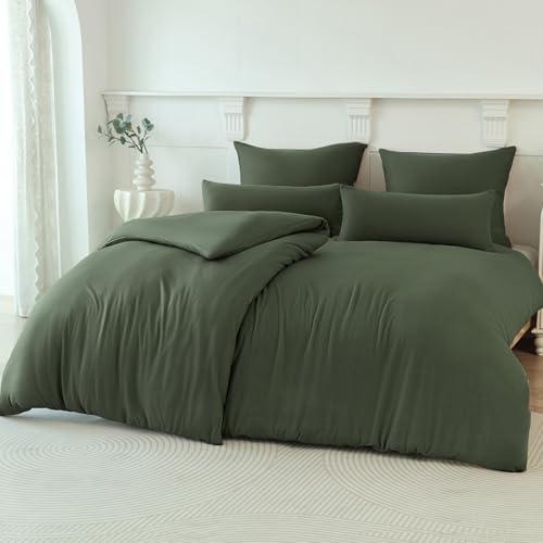 Soifox Winter Thermo Fleece Bettwäsche 155x220 Olivgrün, Flauschige und Warme Cashmere Touch Bettbezug + Kissenbezug 80x80 cm mit Reißverschluss von Soifox