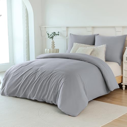 Soifox Winter Thermo Fleece Bettwäsche 200x200 Grau, Flauschige und Warme Cashmere Touch Bettbezug + Kissenbezug 2er Set 80x80 cm mit Reißverschluss von Soifox